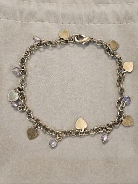 Delicate Silver Heart Ankle Bracelet with Light Purple Beads